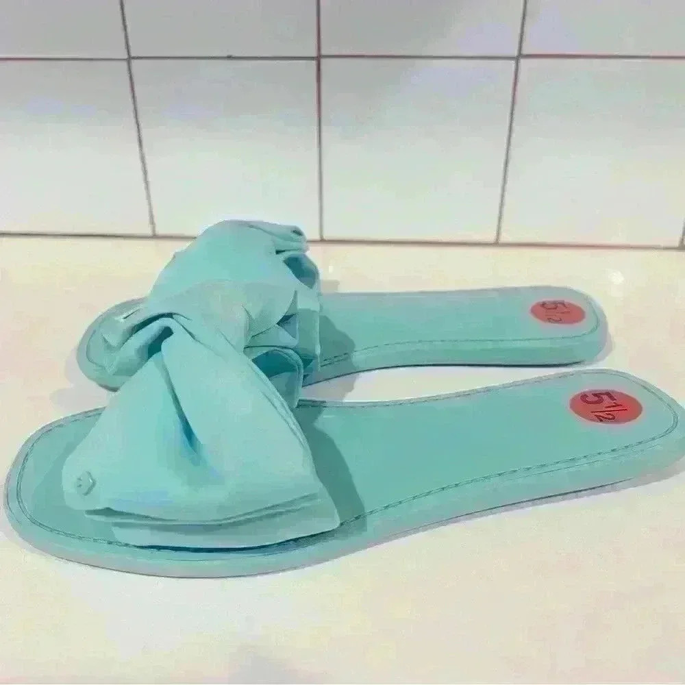 Kate Spade Teal Blue Bow Mules Sandals- Size 5.5- NWT
